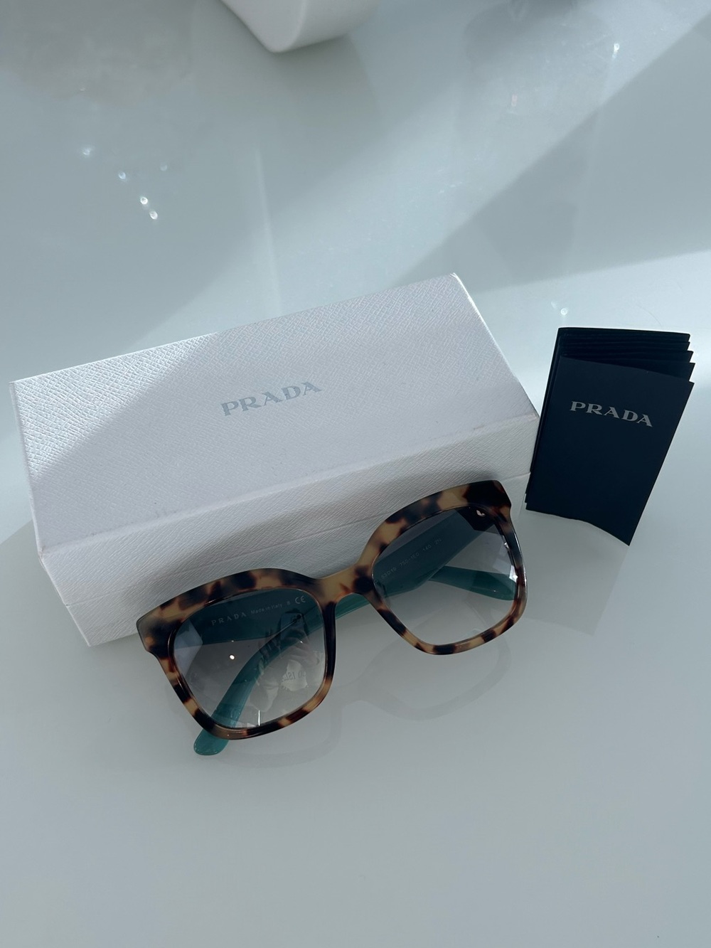 Prada Tortoiseshell Square Sunglasses with Gradient Blue Lenses PR 24QS - Picture 4 of 10